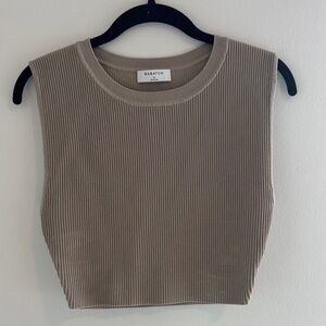 Babaton Ribbed Taupe Crewneck Sculpt Tank Top